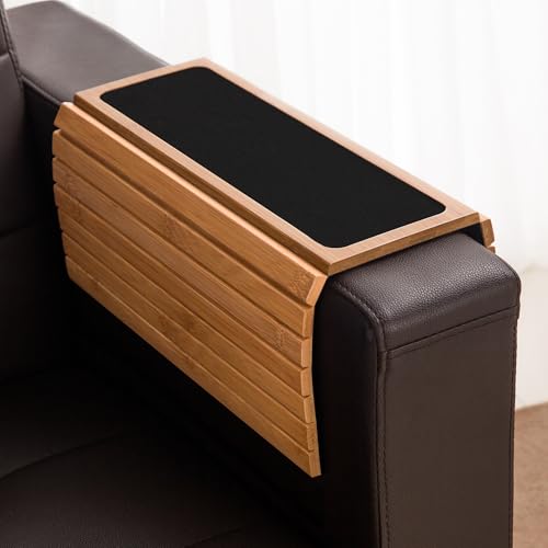 Couch Arm Tray Table, Flexible/Foldable Sofa Armrest Tray, Couch Armrest Table Cup Holder Great for Drinks Snacks Remote Control, Portable Side Table and Anti-Slip Bottom