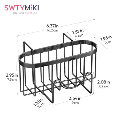 Sponge Holder for Kitchen Sink - Movable Kitchen Sink Caddy with M Shape Hook, Stainless Steel Hanging Sponges Caddy Organizer in Double Bowl Sinks Depth>3.15in, Middle Divider<1.5in, Black