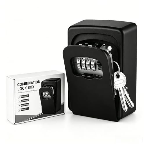 Key Lock Box for Outside - Sturdy and Durable Lock Box for House Key,5 Key Capacity Lockbox for Keys Outdoor,Waterproof Emergency Spare Key Lockbox with Resettable Code for Home,Garage,Airbnb