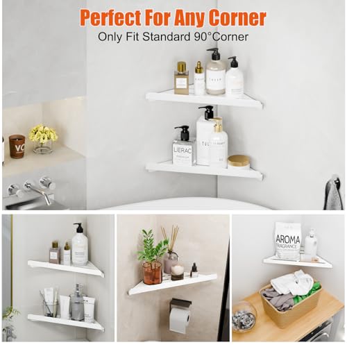 Fikoksol Shower Caddy Storage, Triangle Corner Shelf with Adhesive Glue | Metal Bathroom Shelf Storage, Adhesive or Screw Wall Mounted Corner Shower Rack, White Rustproof Bath Organizer Accessory