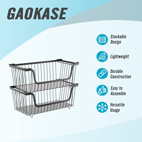 4 Pcs Stackable Wire Baskets Pantry Organizers and Storage Bins,Black | Breathable Metal Design with Rotating Handle,Ideal for Potato Onion Garlic Fruit Snack Veggie Kitchen Countertop Organization
