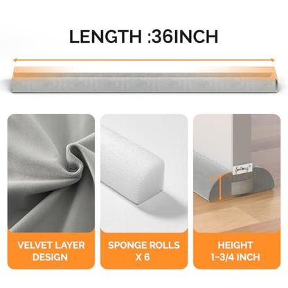 fowong Door Draft Stopper 36" Adjustable Under Door Draft Stopper Soundproofing 30 Inch to 36 Inch Triangle Noise Blocker Seal Large Gap up to 1.7", Easy to Install Grey