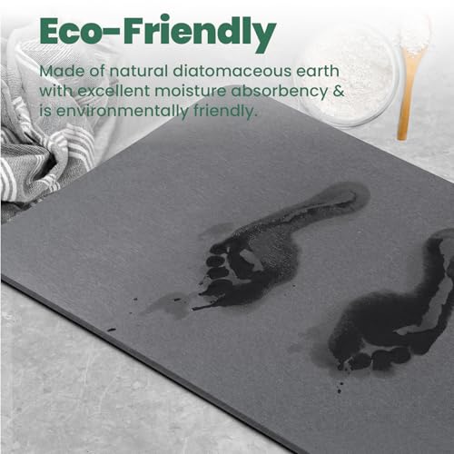Stone Bath Mat, Diatomaceous Earth Shower Mat, Fast Drying, Super Absorbent, Anti-Slip Stone Bath Mats for Bathroom, Kitchen, Easy to Clean, (23.5"x15.5", Slate)