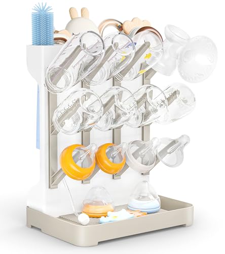 Baby Bottle Drying Rack: Space Saving Vertical Bot... (Beige | Polypropylene)
