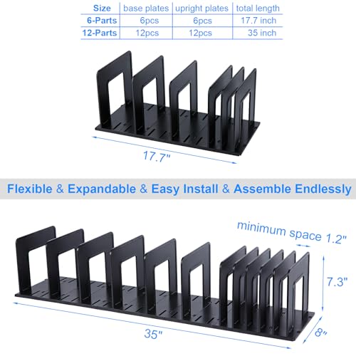 Adjustable Vertical File Sorter Sturdy Plastic Expandable Upright File Holder, Desktop Binder Organizer, School Office File Organizer Bookshelf Divider, Assemble Easily Endlessly, Black