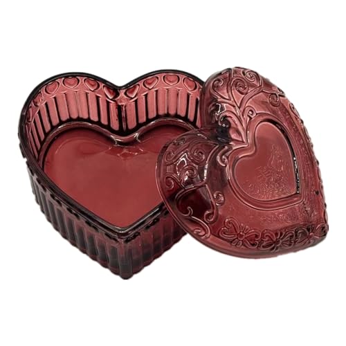 Glass Jewelry Box Heart Shape Cute Box for Storage Ring Earring Trinket Vintage Jewelry Organizer Decorative Gift for Women Girls-GRB003-Red