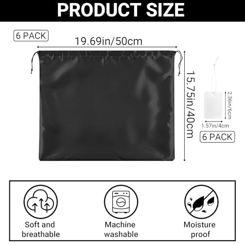 Q&J Fabric Co. 6 Pack Satin Dust Bags for Handbags & Purses - Drawstring Storage Bags for Shoes, Boots, Wallets, Travel Organizer Pouches, Soft Polyester Protector Covers (15.7"x19.7", Black)