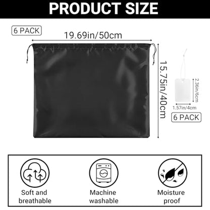 Q&J Fabric Co. 6 Pack Satin Dust Bags for Handbags & Purses - Drawstring Storage Bags for Shoes, Boots, Wallets, Travel Organizer Pouches, Soft Polyester Protector Covers (15.7"x19.7", Black)