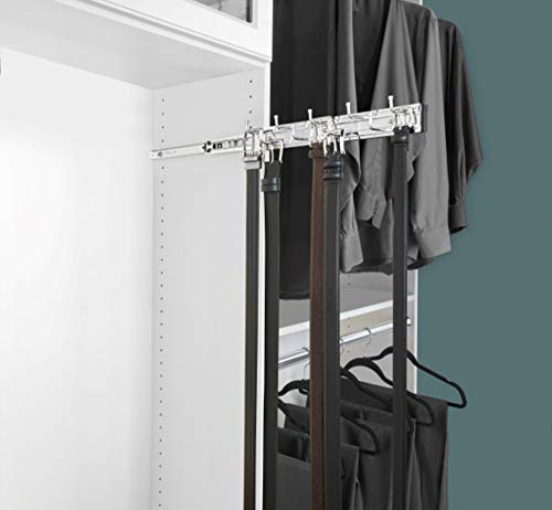 Rev-A-Shelf BRC-14CR 14-Inch Wall Mounted Pullout Closet Belt and Scarf Organization Rack Accessories Holder Hanger with 9 Hooks, Chrome (2 Pack)