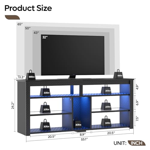 Bestier Gaming LED TV Stand with Storage, 65 Inch, Carbon Fiber Black