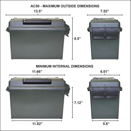 MTM AC50C-40 Ammo Can, 50-Caliber, Heavy-Duty Dual Latching System, Rugged Polypropylene Plastic, O-Ring Seal System, Water Resistant, Bulk Ammo Storage, USA Made, Black
