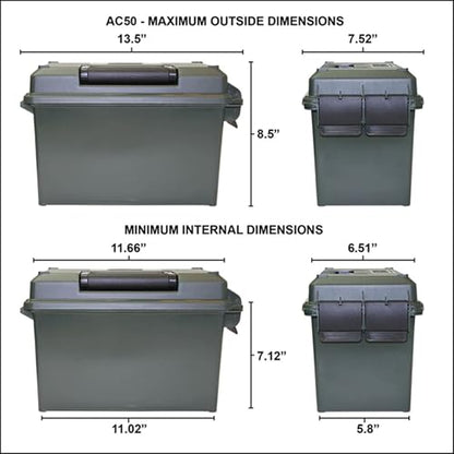 MTM AC50C-40 Ammo Can, 50-Caliber, Heavy-Duty Dual Latching System, Rugged Polypropylene Plastic, O-Ring Seal System, Water Resistant, Bulk Ammo Storage, USA Made, Black