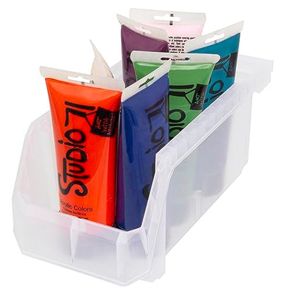 Medium Plastic Storage Bins, Stackable Organizer Containers for Closet Pantry Shelf Garage and Office Organization, Clear, 8 Pack | Open-Front Stackable Bins For Garage, Pantry, Closet & Office, 11"L X 5,5"W X 5"H, Nests When Empty, Durable Plastic,