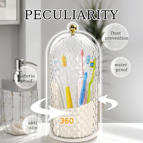 Multifunctional Rotating Toothbrush Holders with Sliding Lid, The 3-Slot Bathroom Countertop Vanity Organizer Perfect for Tooth Brush, Toothpaste, and Makeup Brushes Holder Storage (Black)