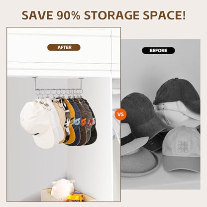 Viklluyr Hat Rack Baseball Cap Wall Organizer - Closet Hats Holder with 20 Hooks - Metal Caps Storage Wall Mounted Hat Hanger Set of 2 for Closet Door Bedroom Entryway Laundry(Grey)