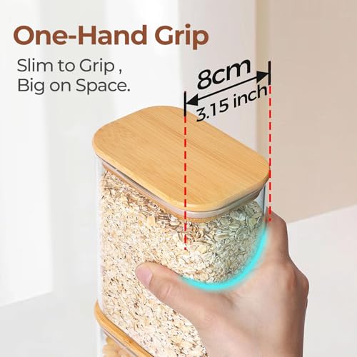 ComSaf Glass Storage Containers With Lids 2 Qt, Set of 3 Cereal Containers | Pantry Storage Container, Rectangle Jar, Glass Cereal Dispenser, Kitchen Canisters, Dry Food, Flour, Sugar, 64oz, BPA Free