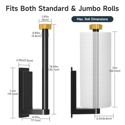 Magnetic Paper Towel Holder for Fridge Strong Magnet Black Kitchen Towel Holders Storage Organizer with Gold Nut for Refrigerator Grill Toolbox