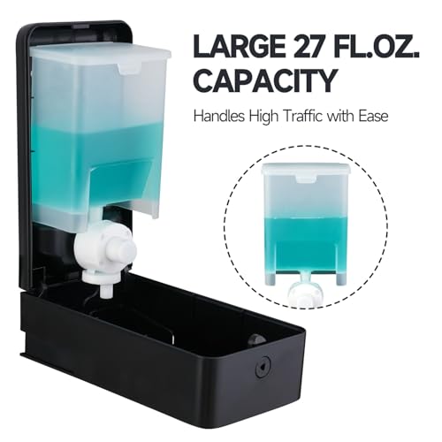 anydry Liquid Hand Soap Dispenser Wall Mounted 27oz Large Capacity Black | Durable ABS Material, Flexible Installation, Ideal for Commercial Bathroom, Easy Refill Wide Opening