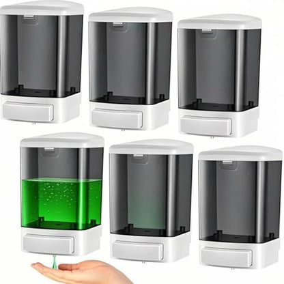 6-Pack Soap Dispenser Wall Mount 1000ml (33.8oz) –Commercial Heavy-Duty Plastic Liquid Dispenser for Soap,Shampoo, Hand Sanitizer– Manual Pump for Bathroom, Kitchen, Restaurant,Hotel (1000ml)