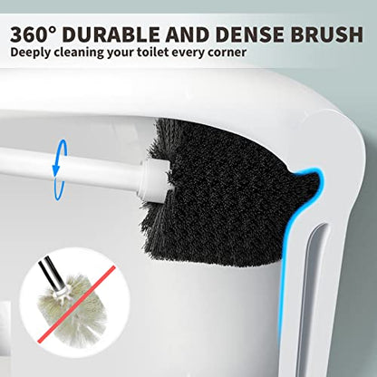 Toilet Brush, Toilet Bowl Brush with Extra Long Handle Durable Bristles Toilet Scrubber and Covered Holder for Toilet Brush Set for Bathroom Cleaning (White, 1 Set)