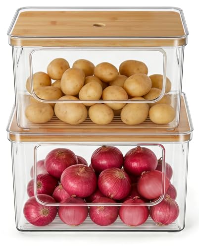 Hudgan Potato and Onion Storage Bin for Pantry Organizers Straight Side, Stackable, 2 Set