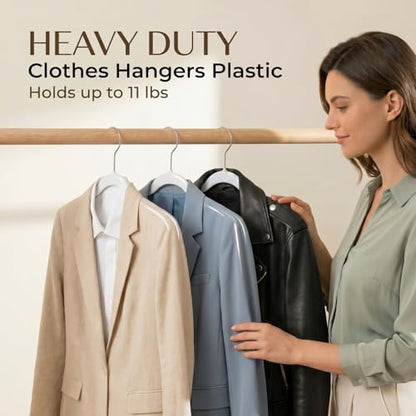 Plastic Hangers 50 Pack - Thin Clothes Hangers Heavy Duty | Durable, Lightweight, Space Saving, Slim Hangers Plastic, Dorm Room Essentials for College Students - White