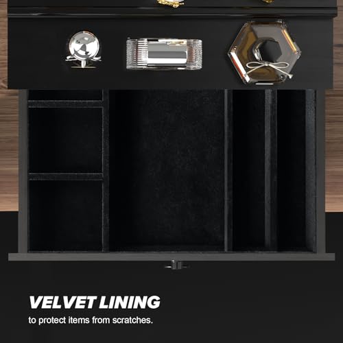 upcessory Cologne Organizer for Men 4 Tier Black Wood Perfume Organizer | with Felt Lining Drawer and Hidden Compartment, Perfume Display Holder, A Gift for Men