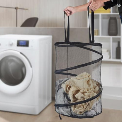 Mesh Popup Laundry Hamper 115L Foldable Laundry Basket Extra Large Capacity Collapsible Clothing Storage Basket with Handles 26 H x 18 W x 18 L (Black)