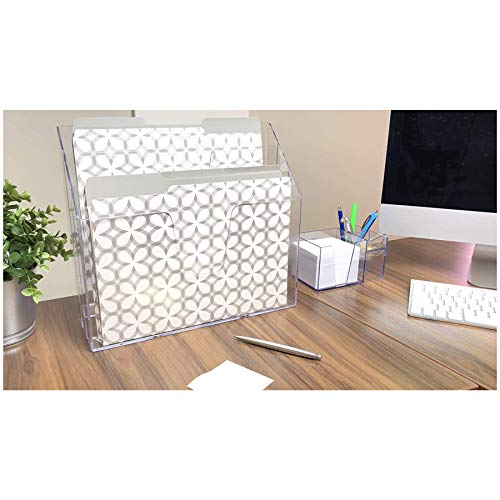 Acrimet Horizontal Triple File Folder Organizer Sorter, Letter Size, Clear | 3 compartments to separate and organize documents, folders and papers