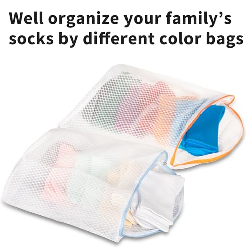 5Pcs Hanging Laundry Bags for Socks with S Hooks,12 X 10 inch 5 Color Mesh Laundry Bags for Washing Machine