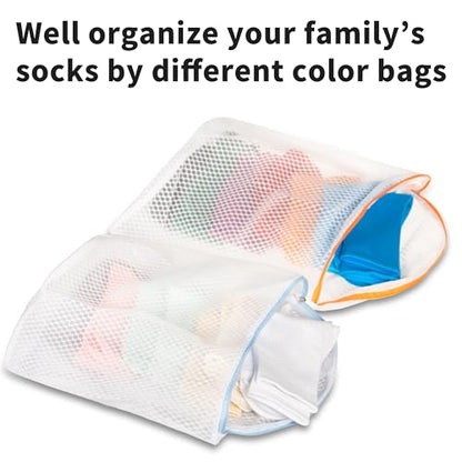 5Pcs Hanging Laundry Bags for Socks with S Hooks,12 X 10 inch 5 Color Mesh Laundry Bags for Washing Machine