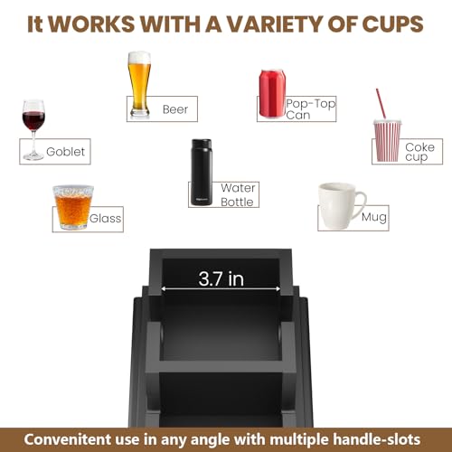 Bamboo Sofa Armrest Tray - Couch Arm Tray with Detachable Couch Cup Holder - 2 in 1 Anti-Slip Foldable Sofa Armchair Caddy Table - Cup Holder for Drinks Cellphone Snacks, Remote