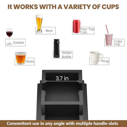 Bamboo Sofa Armrest Tray - Couch Arm Tray with Detachable Couch Cup Holder - 2 in 1 Anti-Slip Foldable Sofa Armchair Caddy Table - Cup Holder for Drinks Cellphone Snacks, Remote