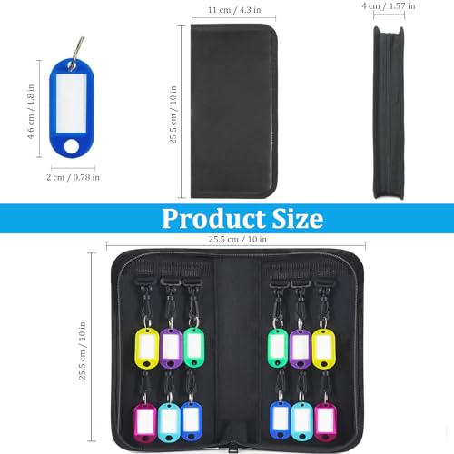 Portable Zippered Key Organizer, Waterproof Fireproof Key Case with 12 Key Hooks and Tags,Portable Key Storage for Rental Management Real Estate Sales Hotel Executives and Car Service (12 keys)