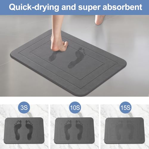 2 Pack Stone Bath Mat, Diatomaceous Earth Shower Mat, Non-Slip Super Absorbent Quick Drying Bathroom Kitchen Floor Mat (Grey, 24x15)