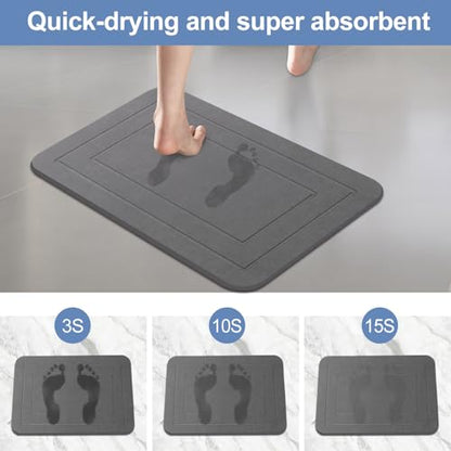 2 Pack Stone Bath Mat, Diatomaceous Earth Shower Mat, Non-Slip Super Absorbent Quick Drying Bathroom Kitchen Floor Mat (Grey, 24x15)
