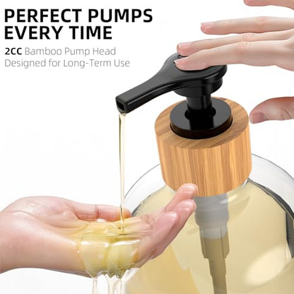 Cisily Kitchen Dish Soap Dispenser Set with Black Sponge Holder and 2 Pack 16.9oz Clear Glass, Dish Soap Dispensers for Kitchen Sink, Vintage Hand and Dish Soap Dispensers Set