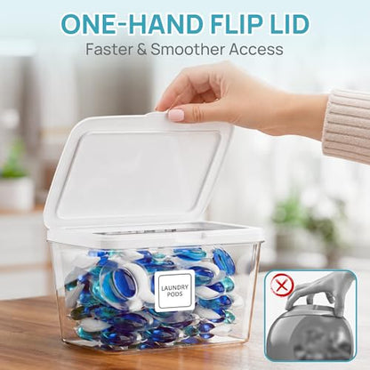 Vtopmart 4 Pack Laundry Pods & Detergent Container, Dryer Sheet Holder | Clear Laundry Powder Container with Lids &Labels & Scoop for Laundry Room Organization, Stackable Laundry Room Decor Bins