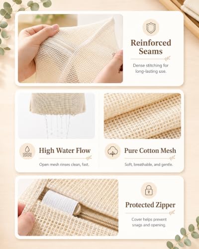 Mesh Laundry Bags for Delicates 6-Pack – 11.81 x 15.74 inch Large & Sturdy Organic Pure Cotton Breathable Zippered Delicate Wash Bags for Washing Machine, Lingerie, Bra, Clothes, Large Capacity