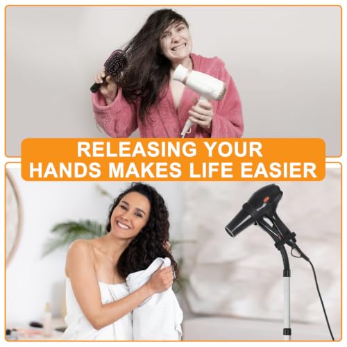 Erytlly Hair Dryer Stand Hands Free 360-Degree Rotating 2 Heads Adjustable Height Metal Hair Dryer Holder Blow Dryer Holder About for 0.5kg Hair Dryer in Bathroom, Vanity, Makeup Room