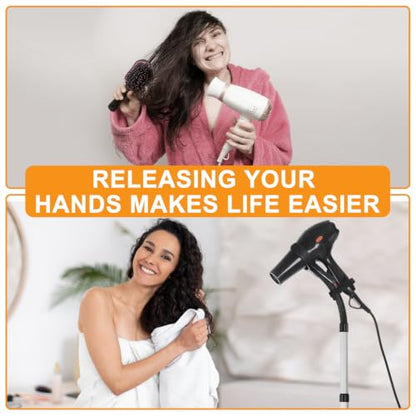 Erytlly Hair Dryer Stand Hands Free 360-Degree Rotating 2 Heads Adjustable Height Metal Hair Dryer Holder Blow Dryer Holder About for 0.5kg Hair Dryer in Bathroom, Vanity, Makeup Room