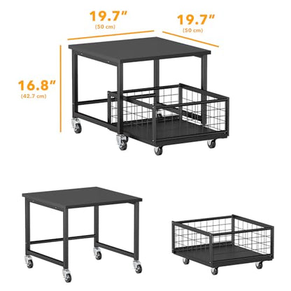 SpaceAid Mini Fridge Stand with Storage, 19.7" W x 19.7" D Heavy Duty Mobile Refrigerator Shelf Stand Table with Wheels, Fridge Cart Organizer with Drawer Basket for Home Dorm Office (Black)