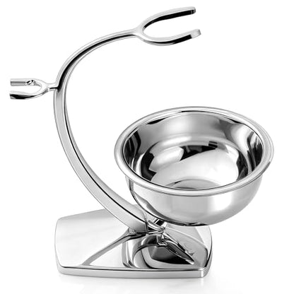 GRUTTI Shaving Bowl and Stand Set with Magnetic Base - 304 Steel Bowl & Chrome-Plated Alloy Stand, All-in-One Storage, Fits Most Razors & Brushes (Bowl & Stand Only)