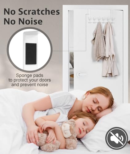 Optish Door Hooks for Hanging, Over The Door Towel Racks for Bathroom, Coat Rack Door Towel Hanger Towel Hooks (2Pack, White, Fit 1-3/4" Doors)