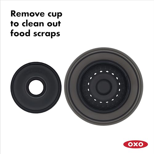 OXO Good Grips 2-in-1 Sink Strainer Stopper, Kitchen Sink Stopper | Catches Debris And Stops Drain, Easy-Lift Tab, Flexible Silicone, Fits Standard Drains, Dishwasher Safe, Kitchen Sink