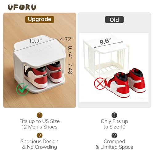 UFORU 5-Tier Small Vertical Shoe Rack,Plastic Shoe Organizer,Narrow Spaces | White Free-Standing Stackable Design for Closets,Entryways,Dorms and Corners,Tool-Free Assembly,Vertical Shoe Rack Tower