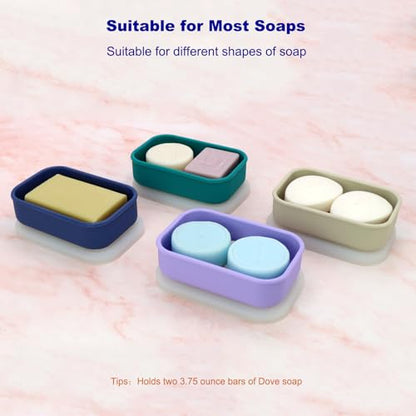 Leak Proof Travel Soap Case,Solid Shampoo Bar Holder, Silicone Soap Container with Draining Layer, Portable Bar Soap Holder for Bathroom, Camping, Gym, Easy to Clean (Purple, Large)