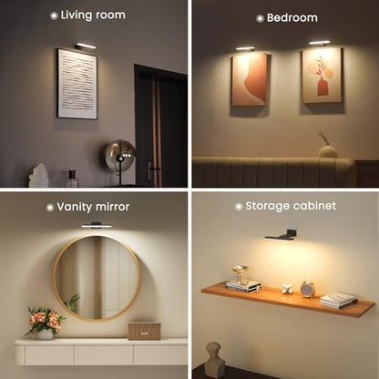 FULEN 2 Pack Picture Lights for Wall,Art Lights for Painting,Battery Operated Wall Sconce Rechargeable,LED Wall Light Cordless with Remote, Frame,Gallery,Dartboard Lights No-Drill,Black