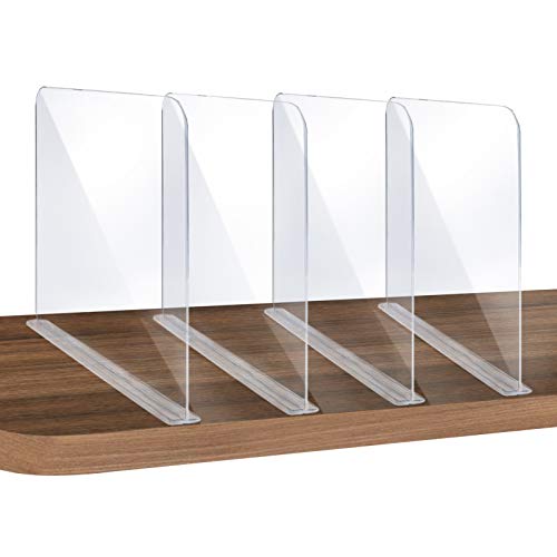 ROUFA 4Pcs Clear Acrylic Shelf Dividers, Adjustabl...