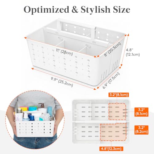 Lifewit Shower Caddy Portable, Caddy Organizer with Handle and Adjustable Dividers, Plastic Shower Basket for Dorm Room Essentials, College, Bathroom, White, 1 Pack